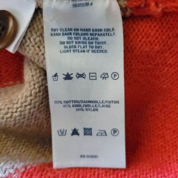 Lands End Canvas Button Back Sweater Cotton Wool Blend Red Stripe 3/4 Sleeve S - Picture 7 of 10